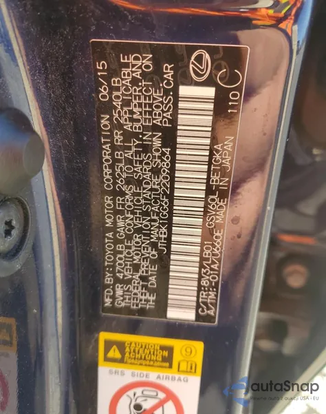 2015 Lexus Es 350 z USA, uszkodzony, nr VIN JTHBK1GG6F2209864